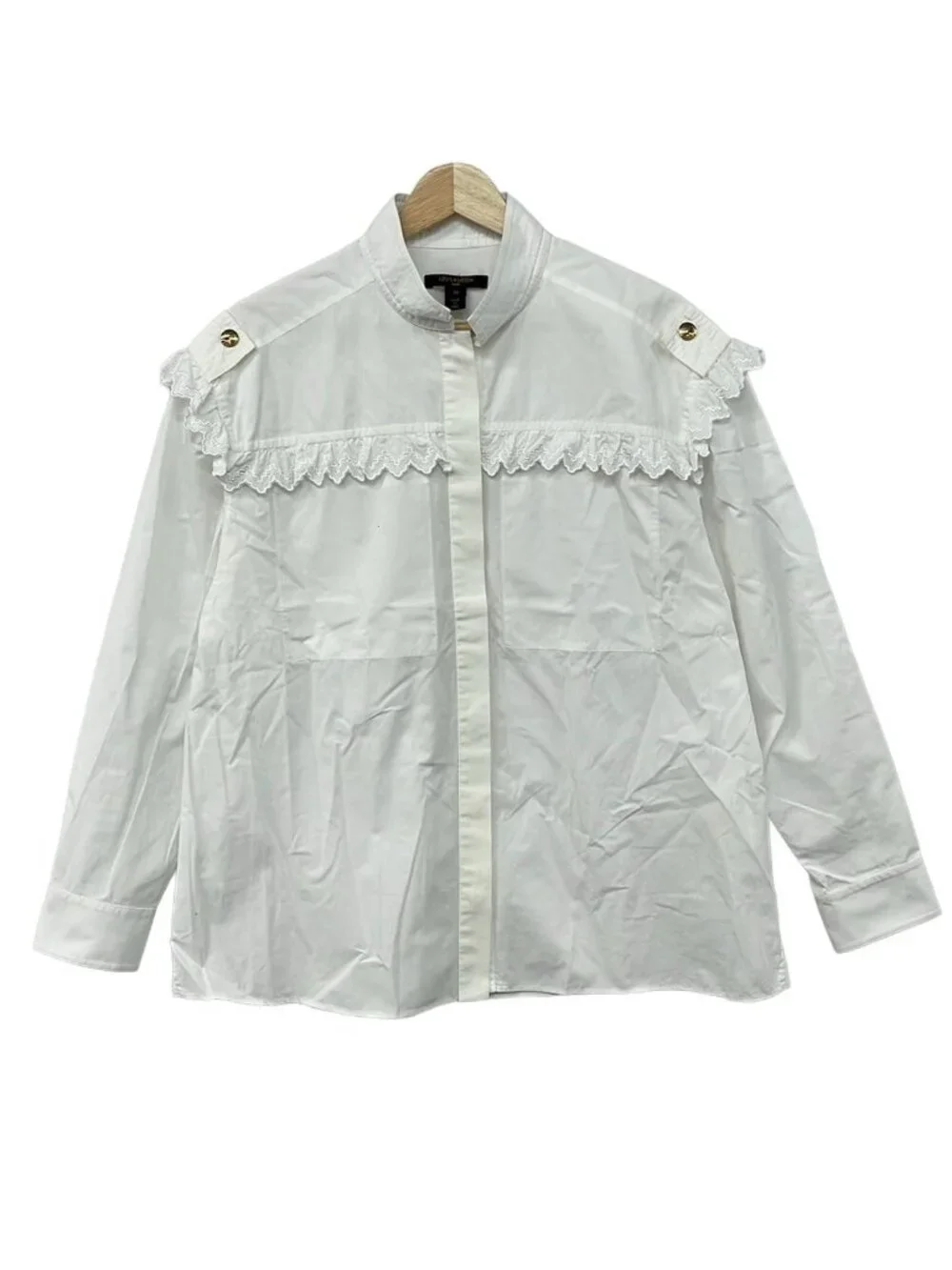 Louis Vuitton Long Sleeve Shirt Blouse Xkg White Ruffle